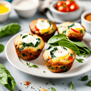 egg white muffins topped with fresh spinach