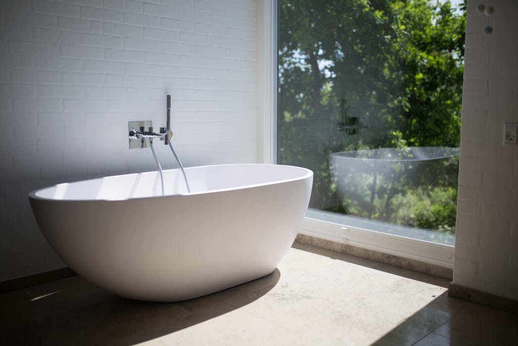 White Ceramic Bathtub Beside Clear Glass Wall | placeholder for Fulvic Acid Soak, fulvic acid bath, fulvic acid soak recipe