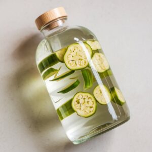 okra water in a glass bottle | placeholder for how to make okra water and okra water recipe | TikTok Calls Okra ‘Nature’s Ozempic’—Doctors Reveal If It Really Works for Weight Loss