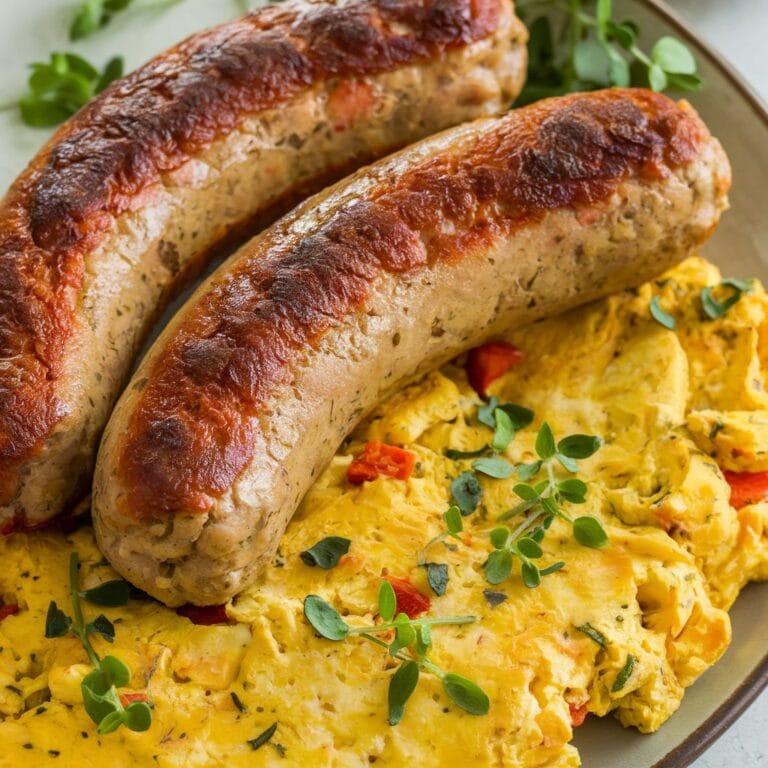 High Protein Seitan Breakfast Sausage with Tofu Scramble
