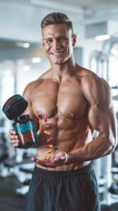 fit man holding supplements