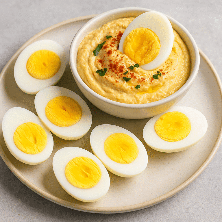 boiled eggs with hummus dip