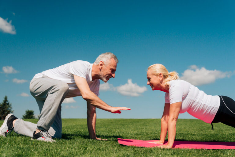 senior couple doing exercise together | No Heavy Weights Needed! A Physical Therapist's Top 5 Pilates Moves for Glute Transformation