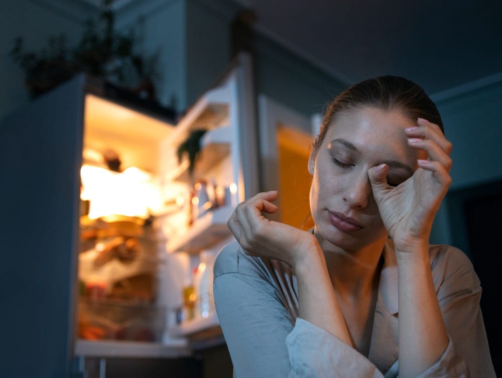 woman having late night snack || Feeling Off? These 10 Foods Could Be Messing With Your Estrogen