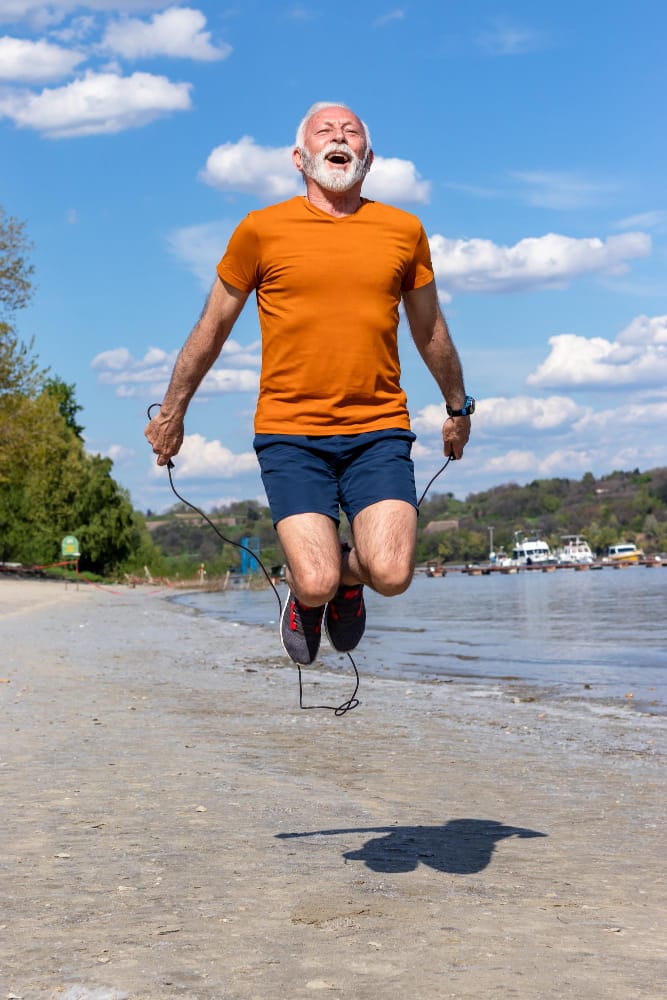 senior man jumping rope