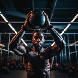 man holding gym ball