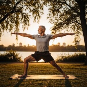 fit elderly man doing yoga