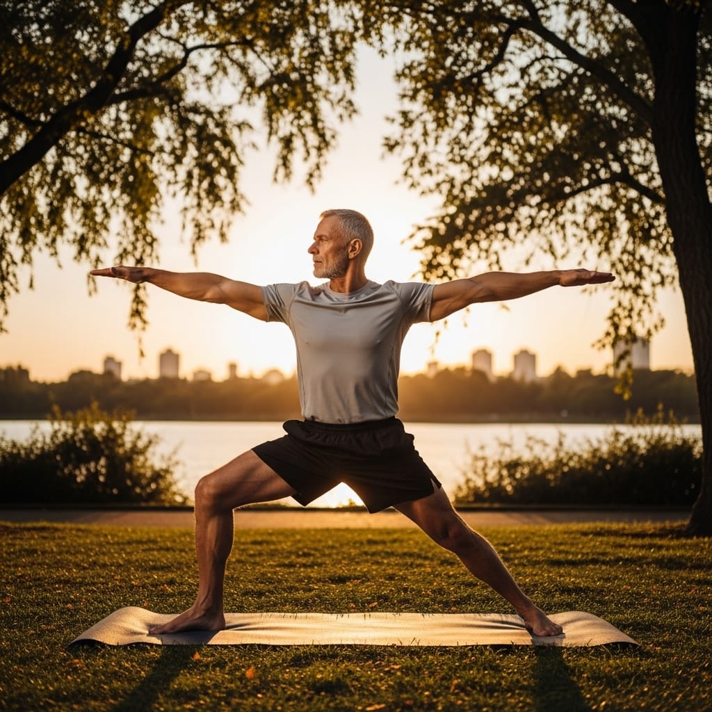 fit elderly man doing yoga