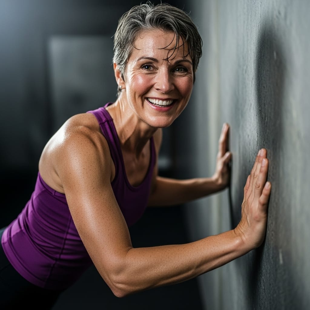 elderly woman sweating after a fun workout