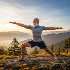 fit elderly man doing yoga