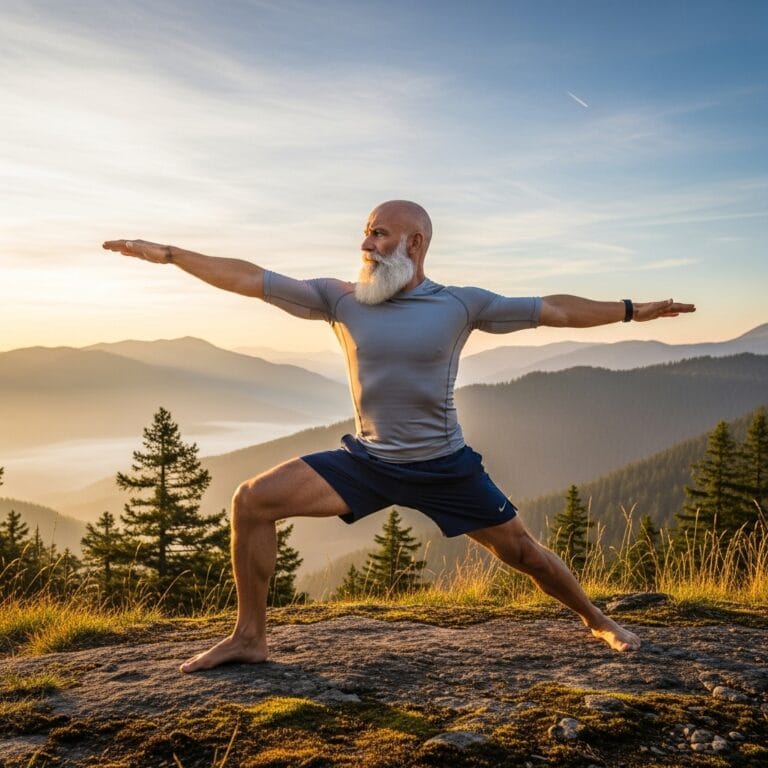 fit elderly man doing yoga