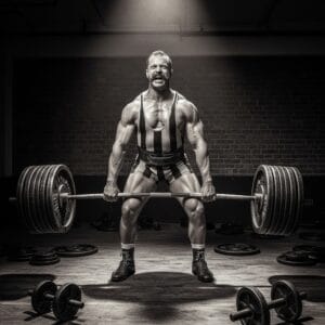 old-school strongman deadlifting heavy weights