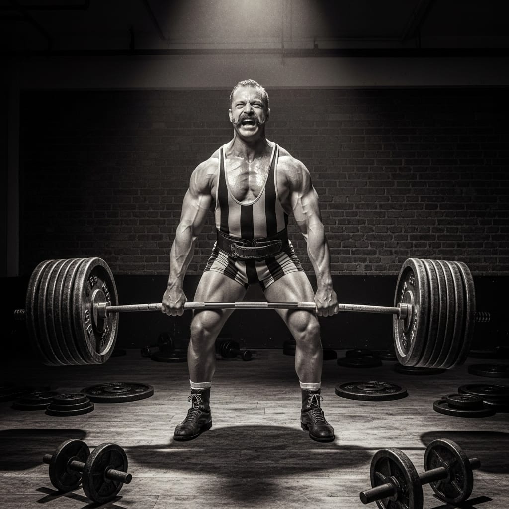 old-school strongman deadlifting heavy weights