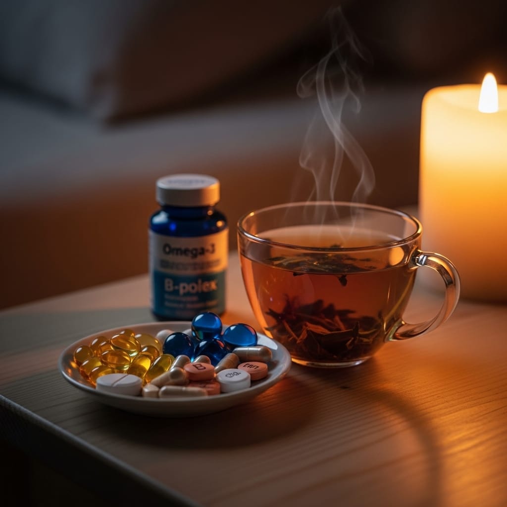 supplement stack with herbal tea