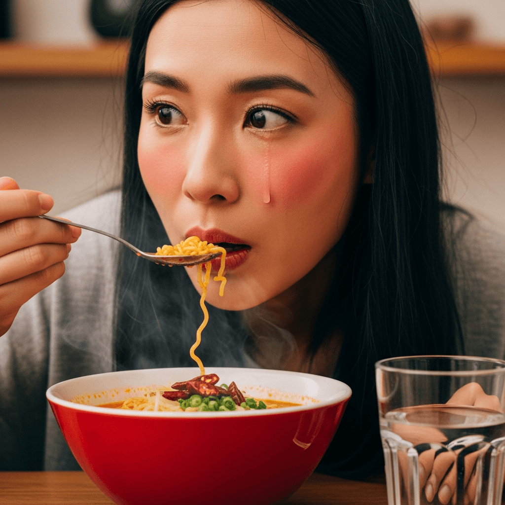 woman eating spicy food