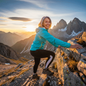 senior woman mountain climbing