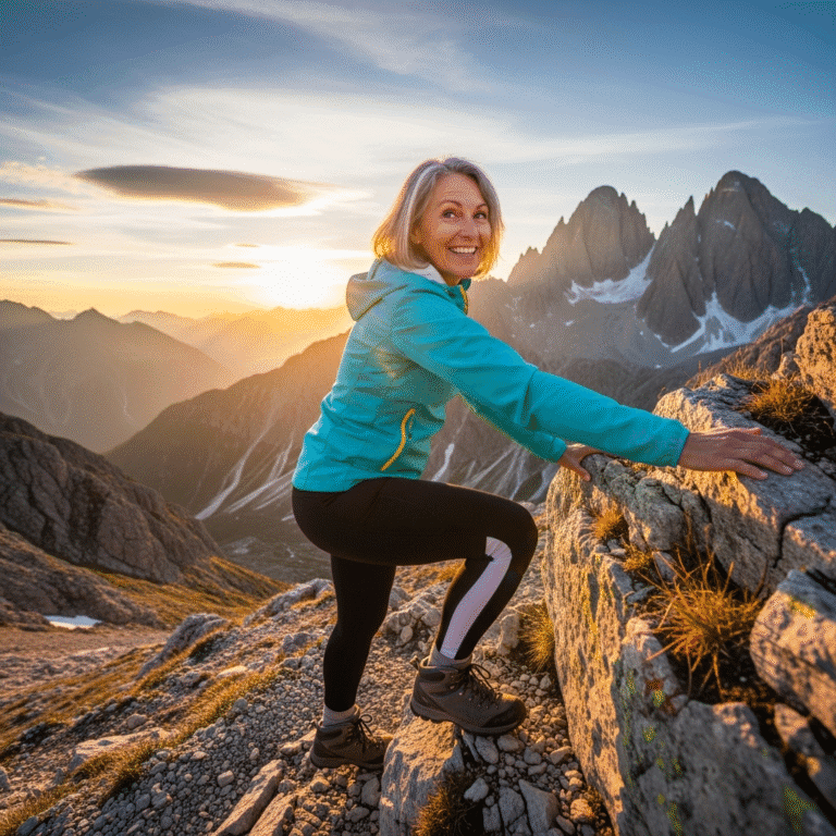 senior woman mountain climbing