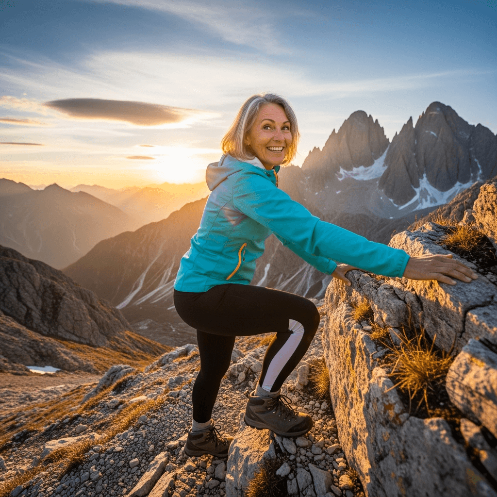 senior woman mountain climbing