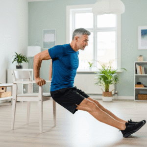 elderly man doing Tricep Chair Dips | chair workout