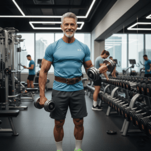 fit energetic elderly man in the gym