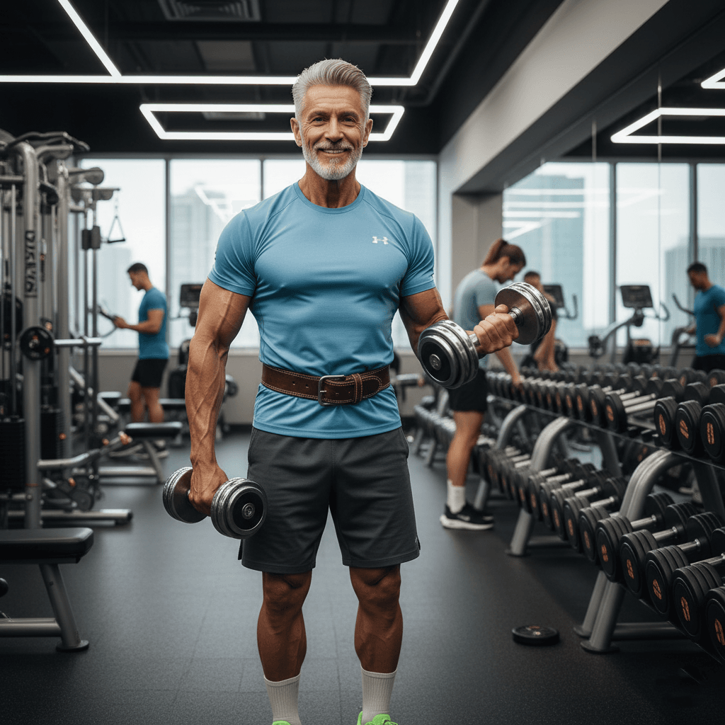 fit energetic elderly man in the gym