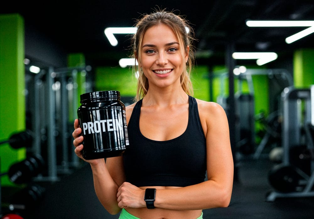 woman holding protein powder