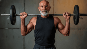 fit elderly man with a barbell