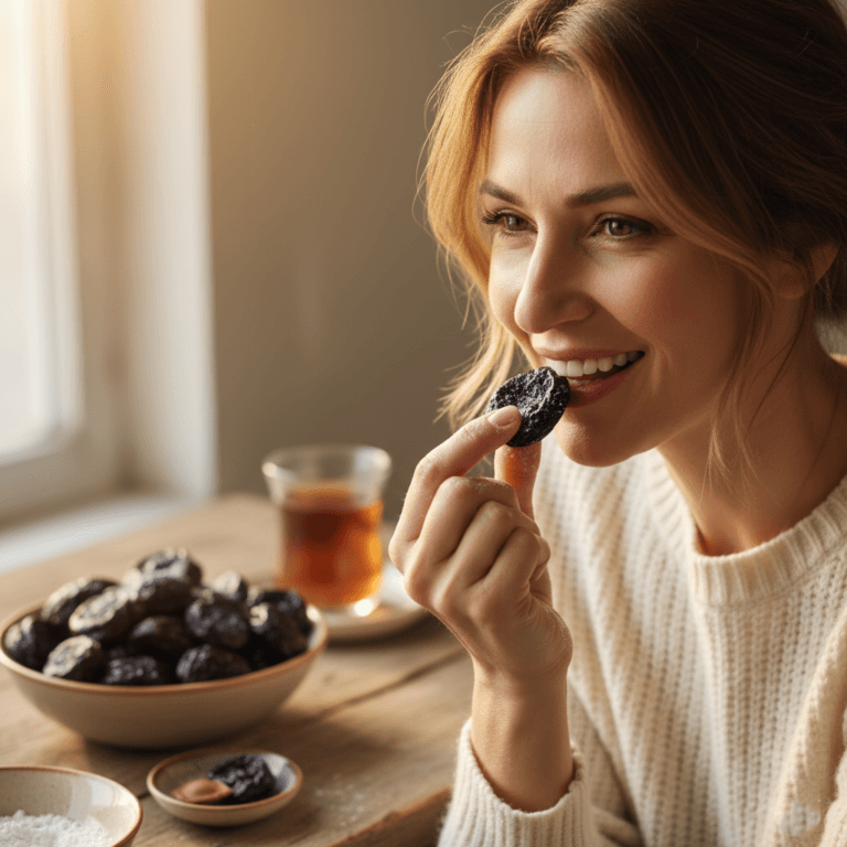woman eating prunes