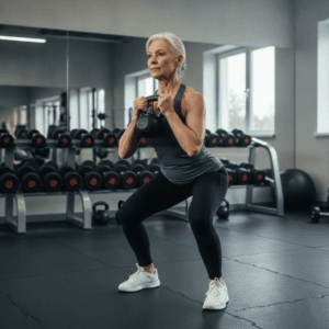 fit senior woman doing a goblet squat