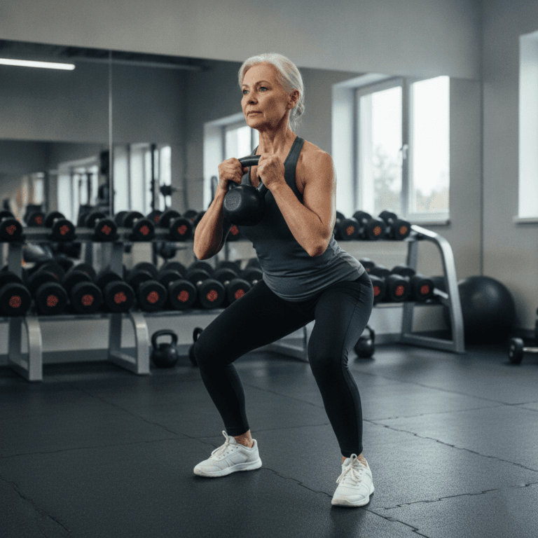 fit senior woman doing a goblet squat