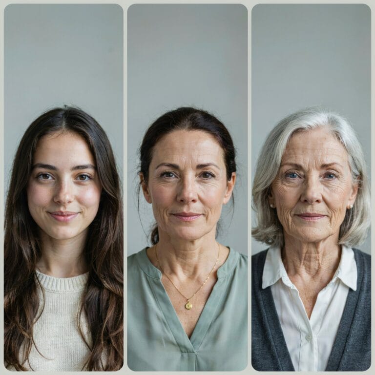 image of a woman as a young adult, middle aged and as a senior
