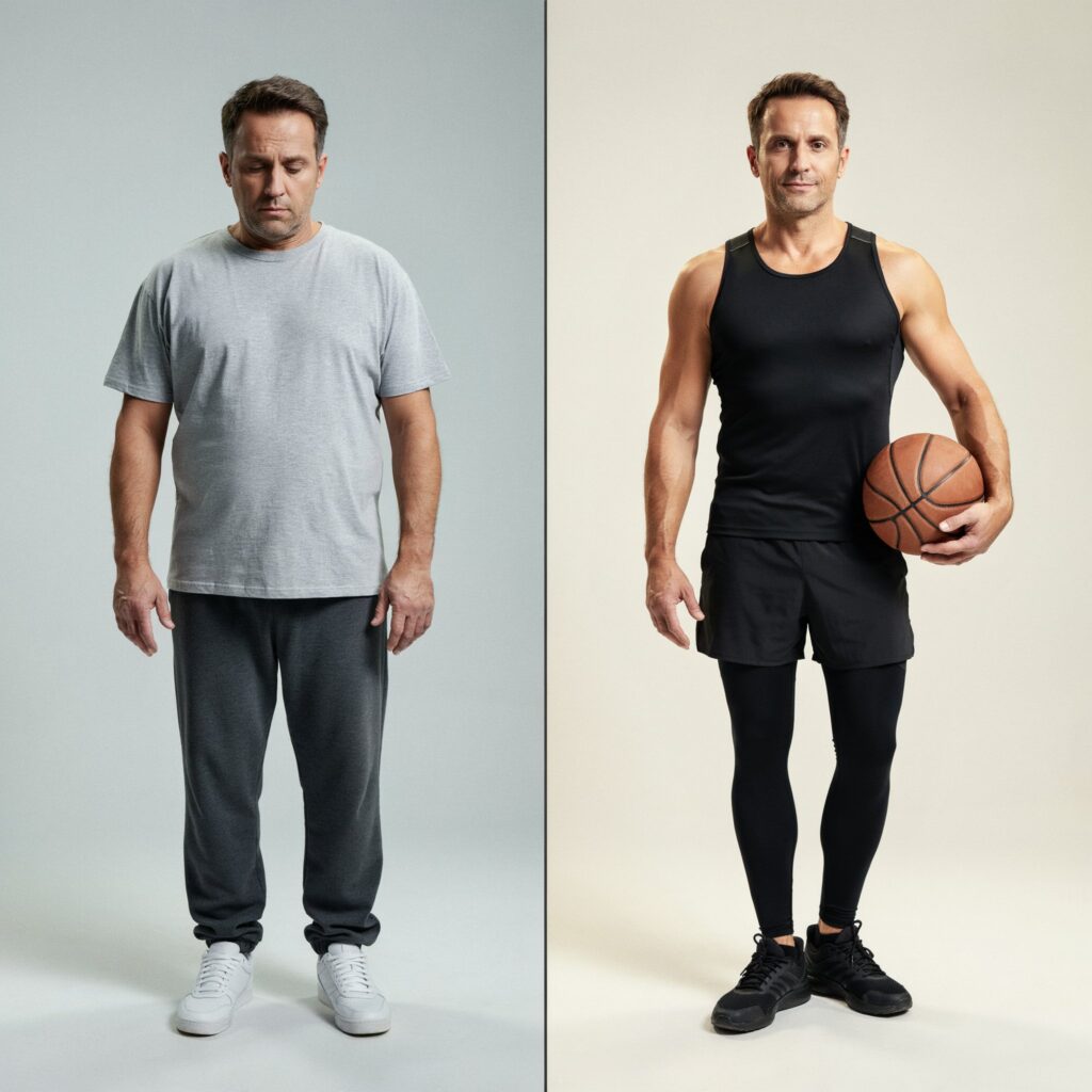 Before and after of a dad's weight loss journey